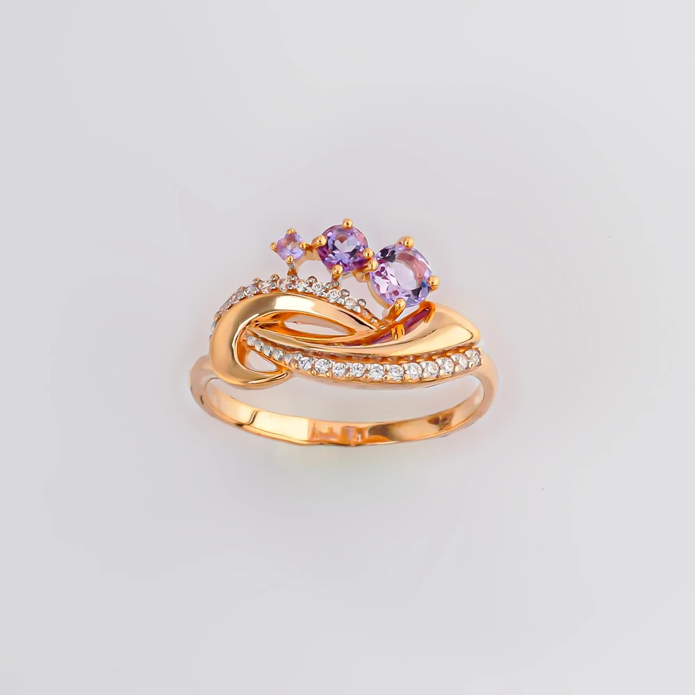 Кольцо с аметистом из красного золота 585 пробы