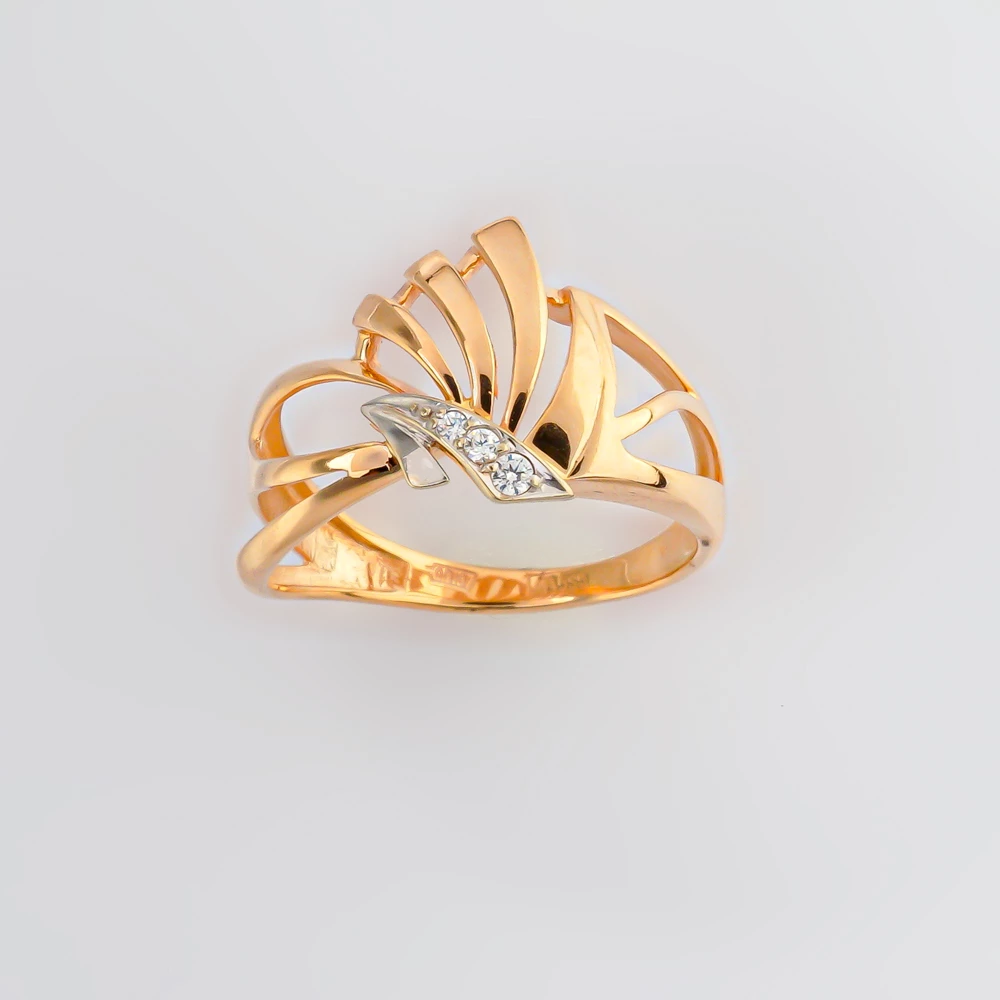 Кольцо с фианитом из красного золота 585 пробы