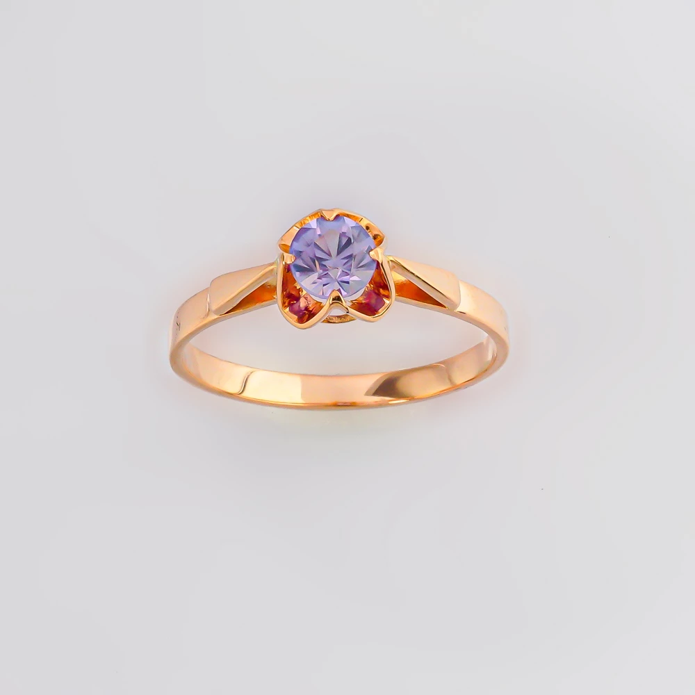 Кольцо с фианитом из красного золота 583 пробы