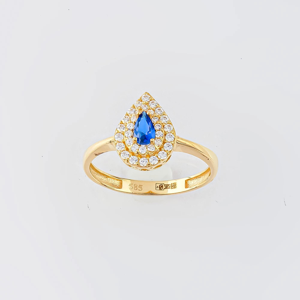 Кольцо с фианитом из желтого золота 585 пробы