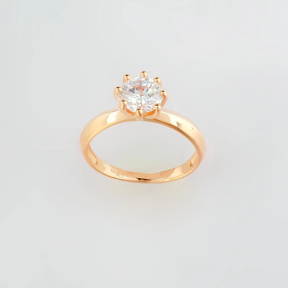 Кольцо с фианитом из красного золота 585 пробы