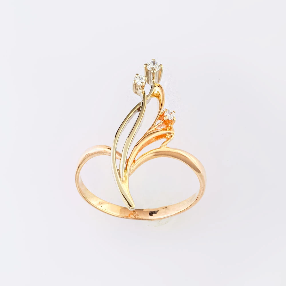 Кольцо с фианитом из красного золота 585 пробы