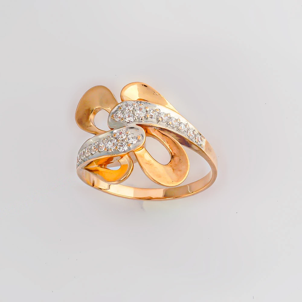 Кольцо с фианитом из красного золота 585 пробы