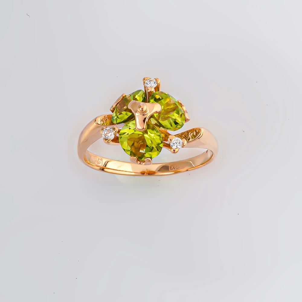 Кольцо с хризолитом из красного золота 585 пробы