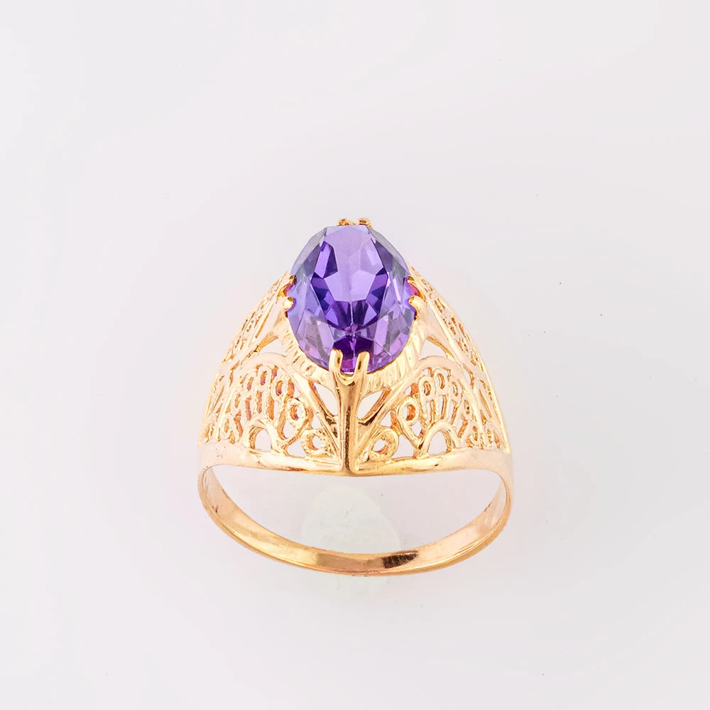 Кольцо с фианитом из красного золота 583 пробы