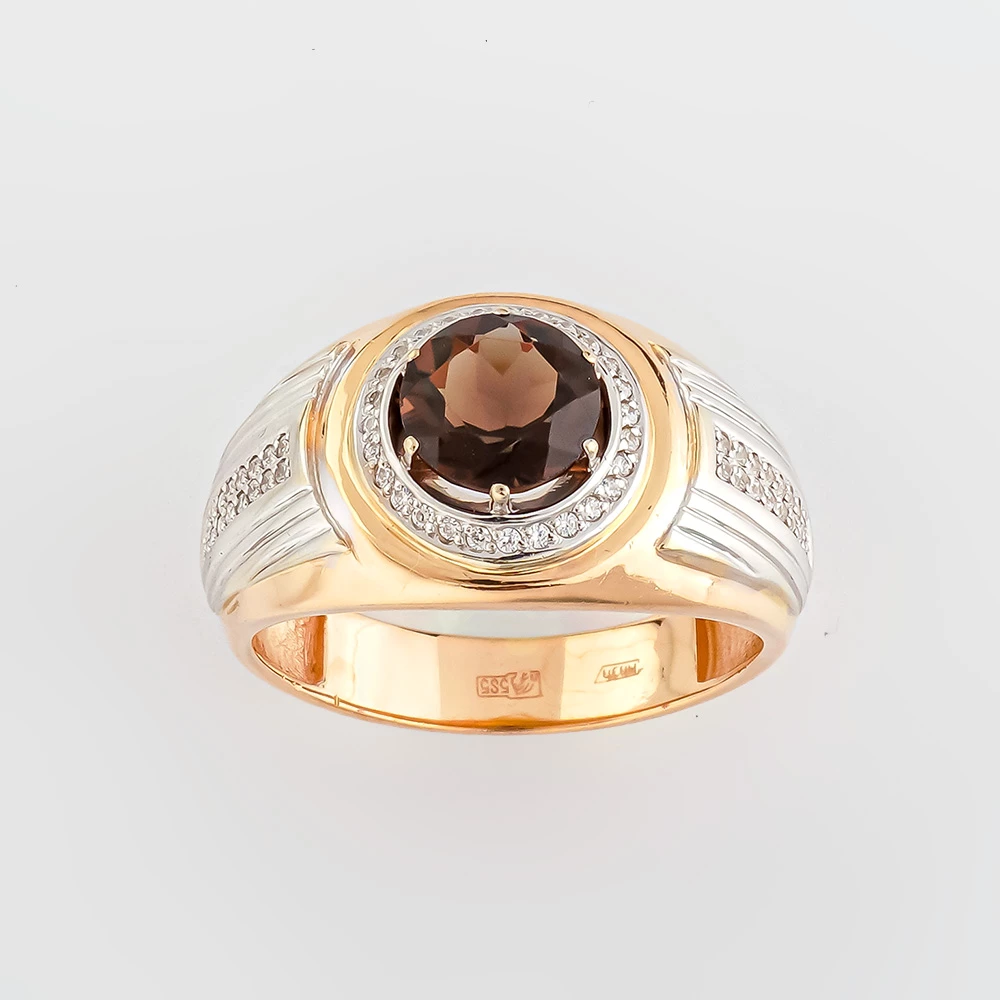 Кольцо с раух-топазом из красного золота 585 пробы