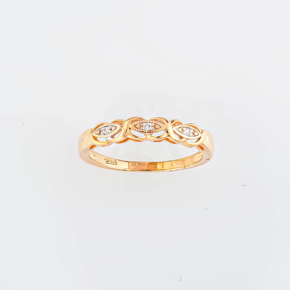 Кольцо с фианитом из красного золота 585 пробы