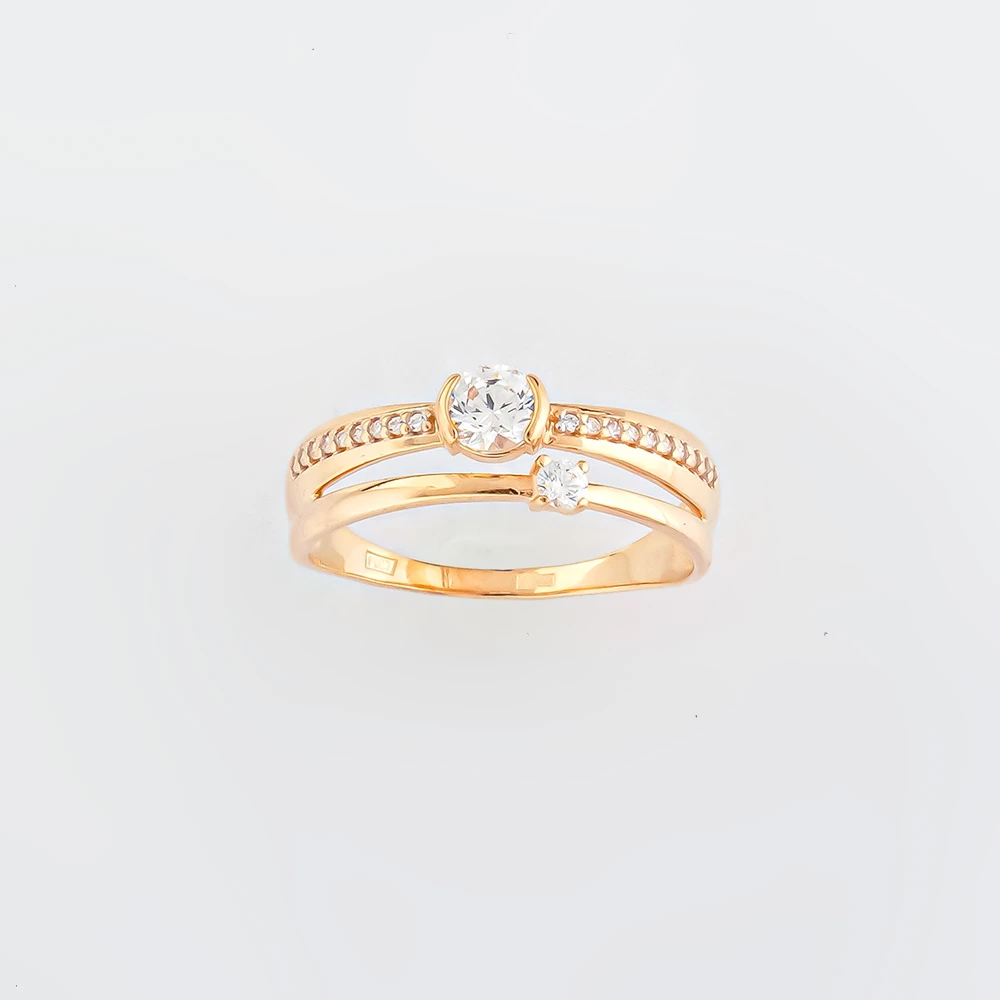 Кольцо с фианитом из красного золота 585 пробы