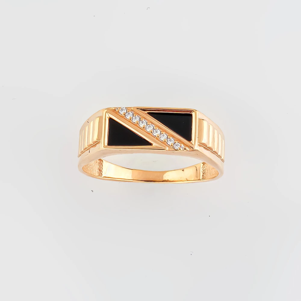 Кольцо с ониксом из красного золота 375 пробы