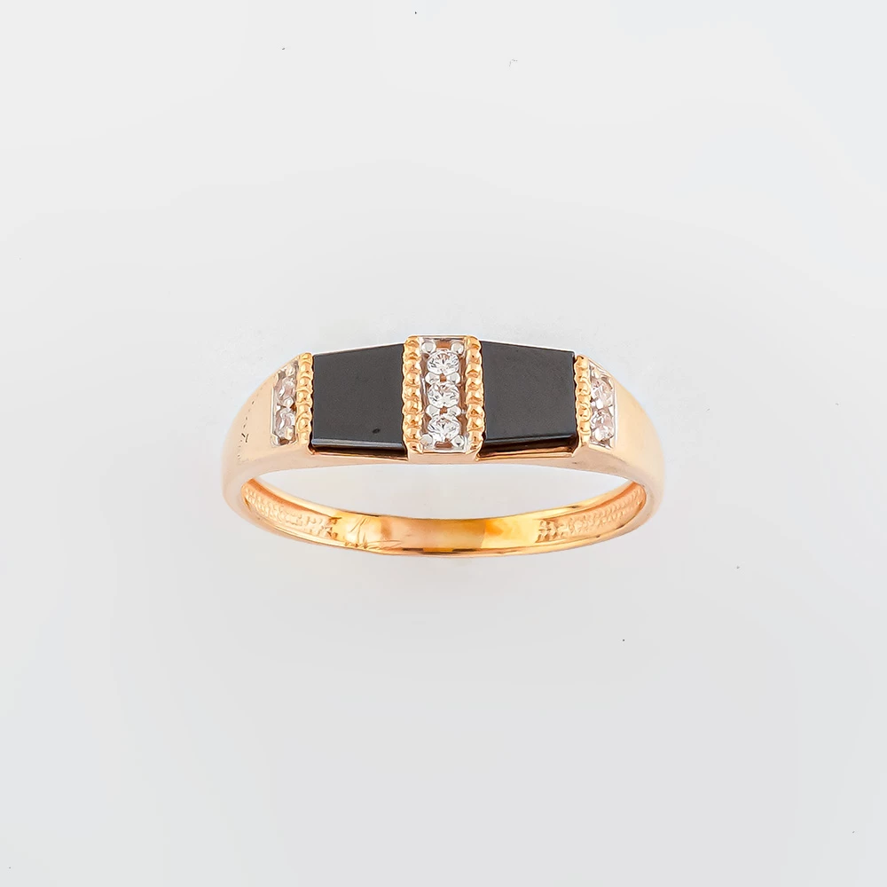 Кольцо с ониксом из красного золота 585 пробы