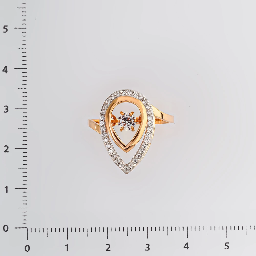 Кольцо с фианитом из красного золота 585 пробы