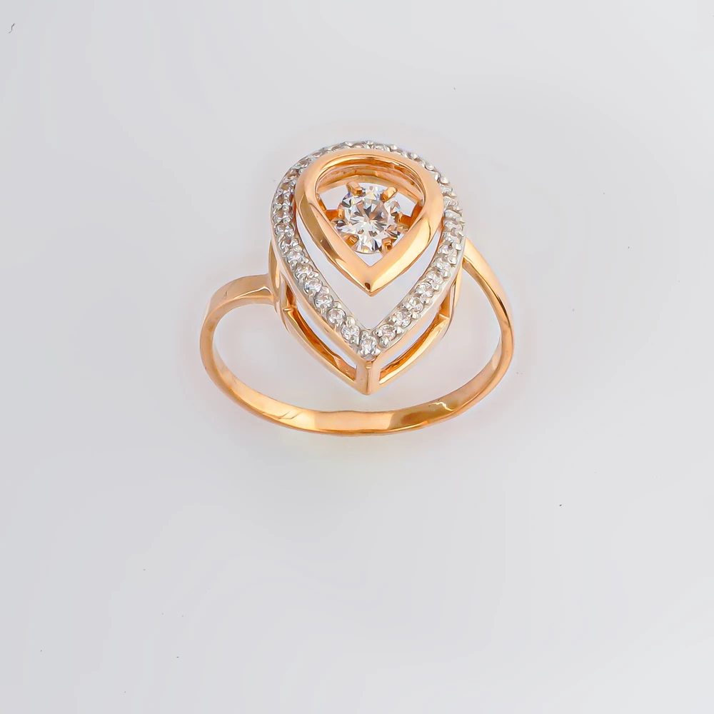 Кольцо с фианитом из красного золота 585 пробы