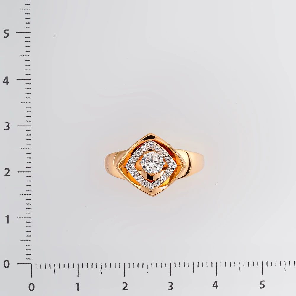 Кольцо с фианитом из красного золота 585 пробы