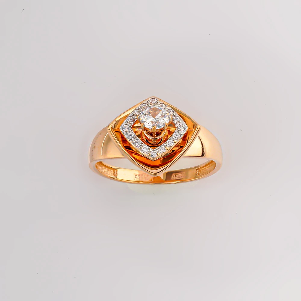 Кольцо с фианитом из красного золота 585 пробы