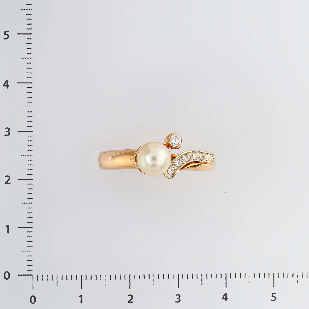 Кольцо с культивированным жемчугом из красного золота 585 пробы