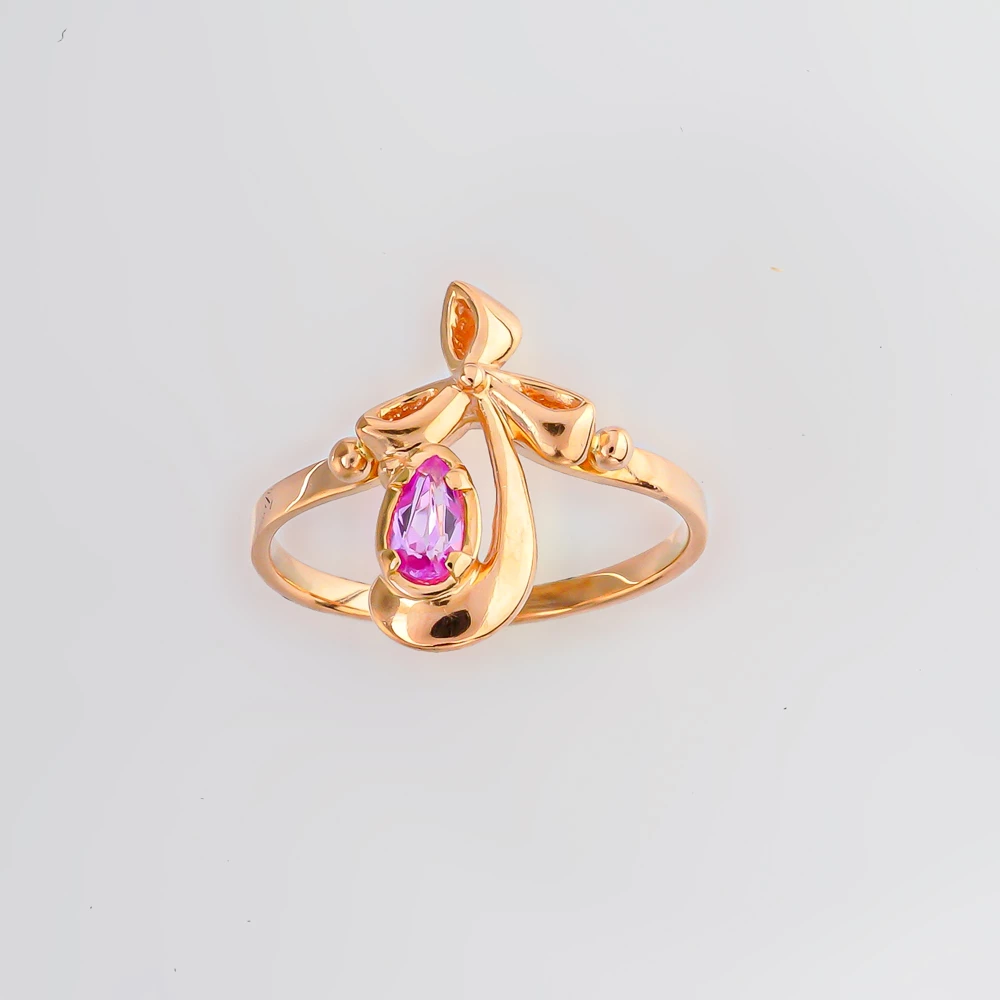 Кольцо с фианитом из красного золота 585 пробы