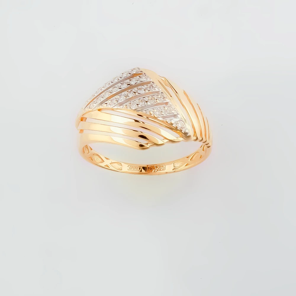 Кольцо с фианитом из красного золота 585 пробы