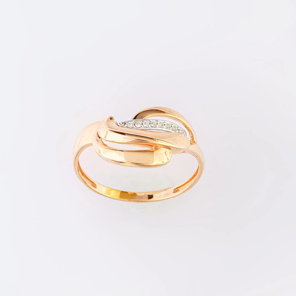 Кольцо с фианитом из красного золота 585 пробы