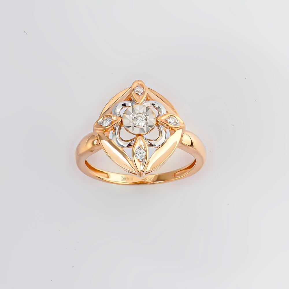 Кольцо с бриллиантом из красного золота 585 пробы