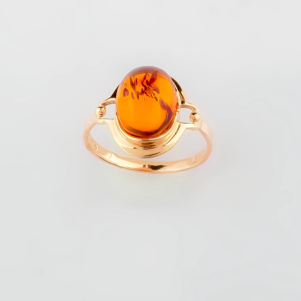 Кольцо с янтарем из красного золота 583 пробы