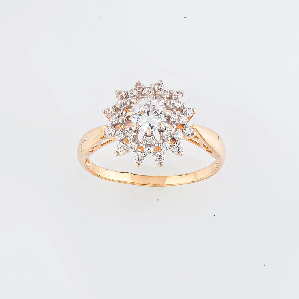 Кольцо с фианитом из красного золота 585 пробы