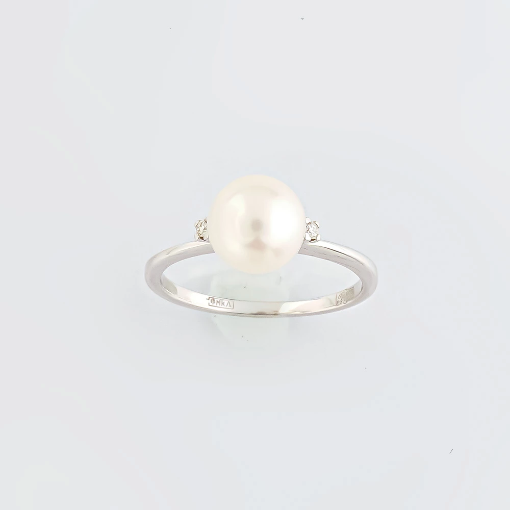 Кольцо с культивированным жемчугом из белого золота 585 пробы