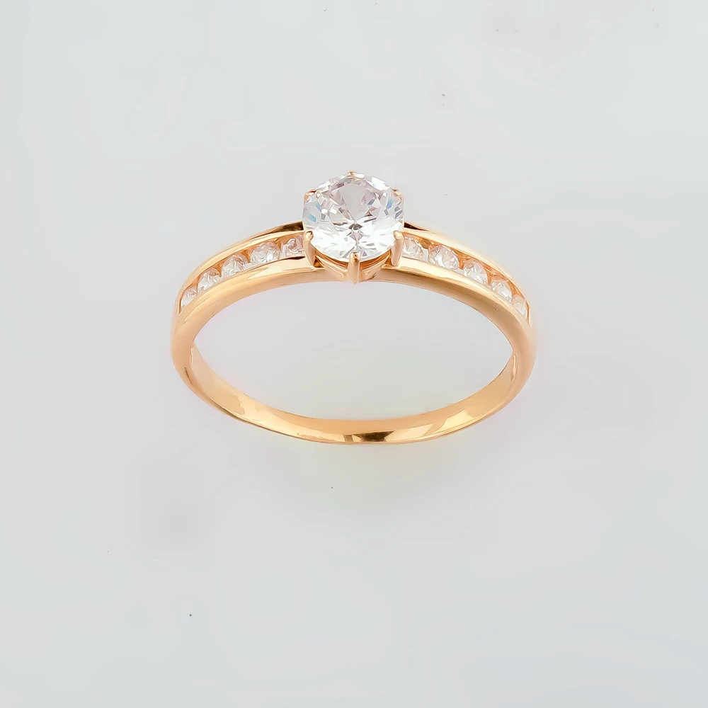 Кольцо с фианитом из красного золота 585 пробы