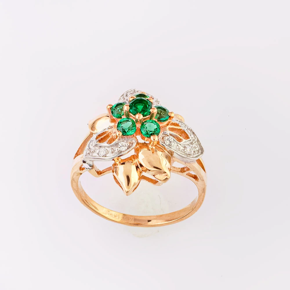 Кольцо с фианитом из красного золота 585 пробы