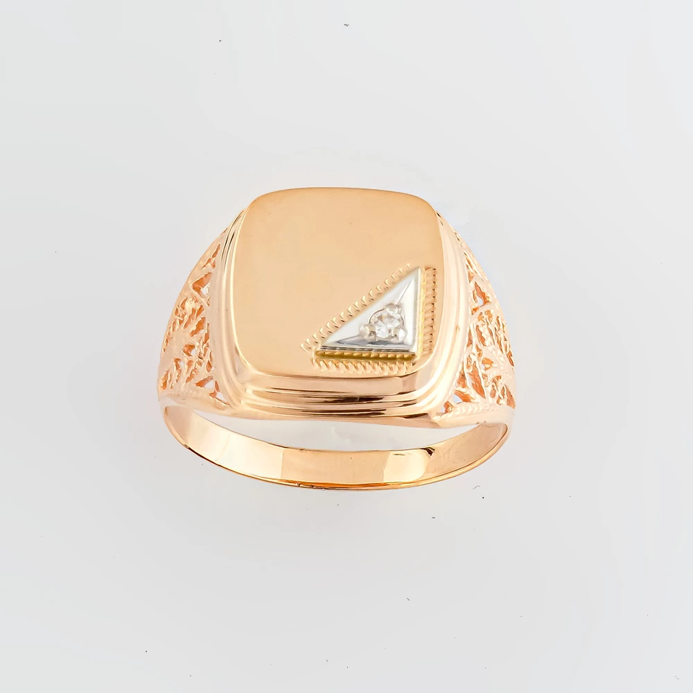 Кольцо с фианитом из красного золота 585 пробы