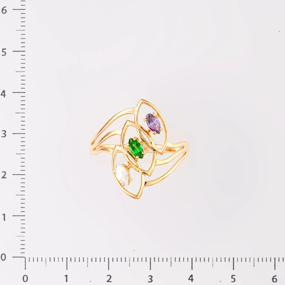 Кольцо с фианитом из красного золота 585 пробы