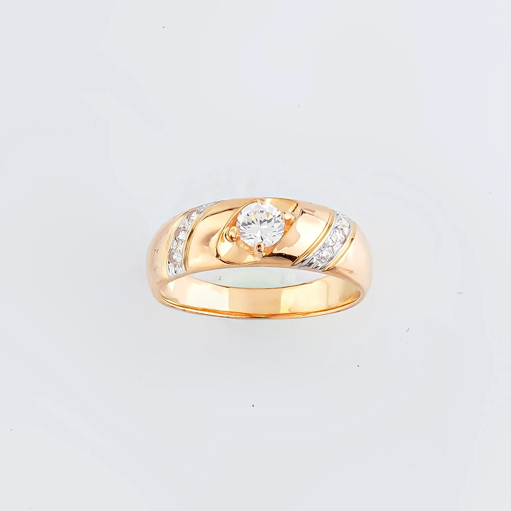 Кольцо с фианитом из красного золота 585 пробы