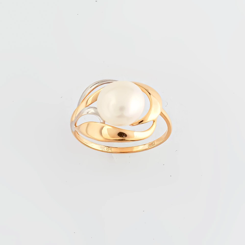 Кольцо с культивированным жемчугом из красного золота 585 пробы