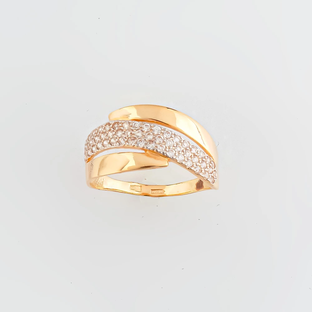 Кольцо с фианитом из красного золота 585 пробы