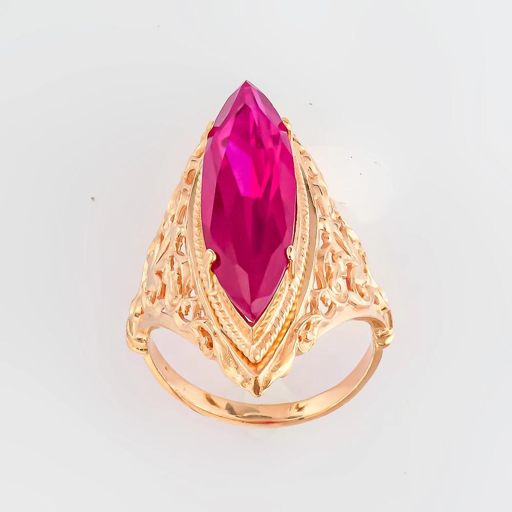 Кольцо с фианитом из красного золота 585 пробы