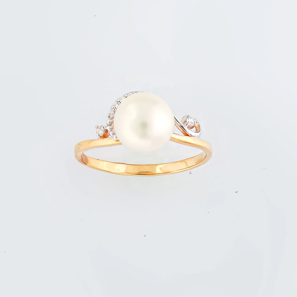 Кольцо с культивированным жемчугом из красного золота 585 пробы