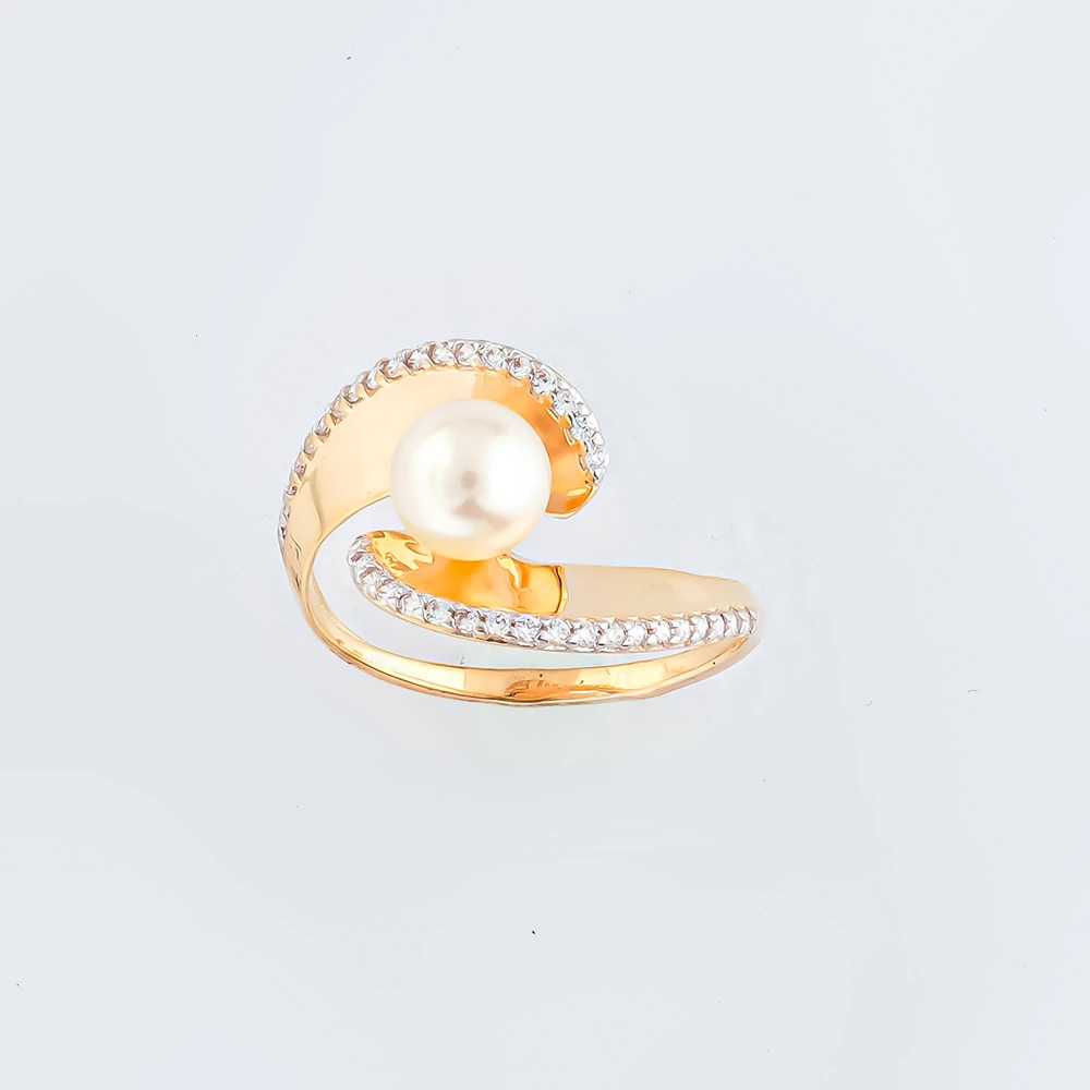 Кольцо с культивированным жемчугом из красного золота 585 пробы