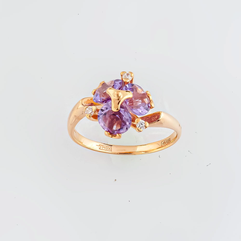 Кольцо с аметистом из красного золота 585 пробы