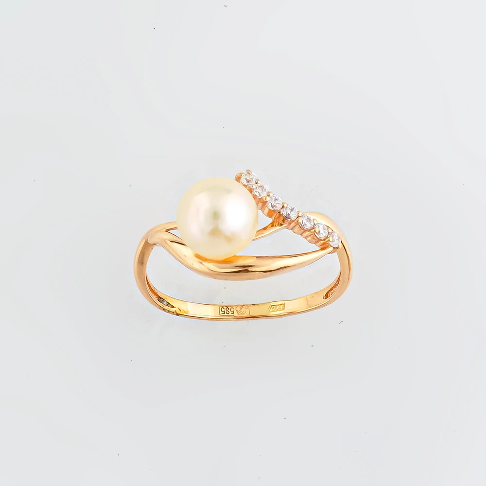 Кольцо с культивированным жемчугом из красного золота 585 пробы