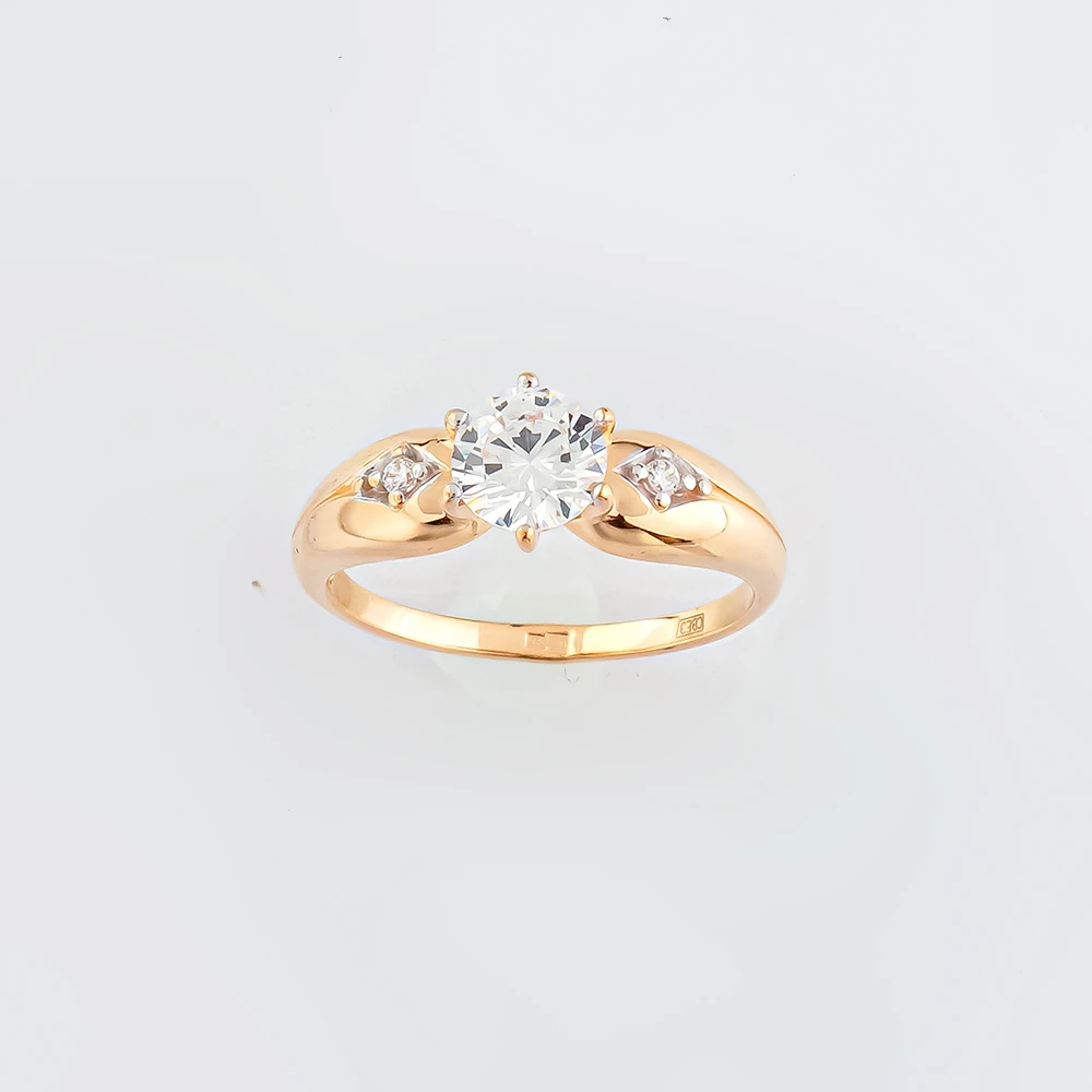 Кольцо с фианитом из красного золота 585 пробы