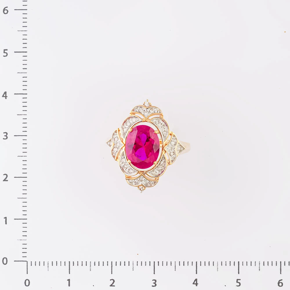 Кольцо с рубином синтетическим из красного золота 585 пробы