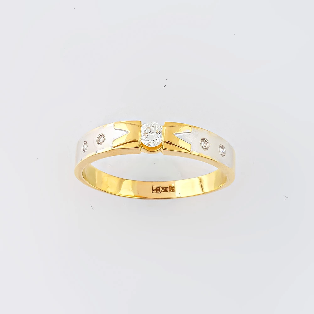 Кольцо с бриллиантом из желтого золота 750 пробы 1