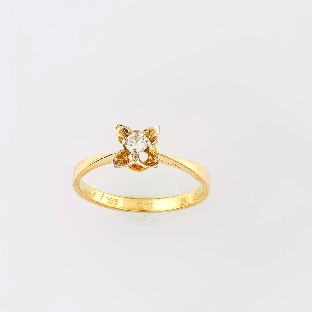 Кольцо с бриллиантом из желтого золота 750 пробы