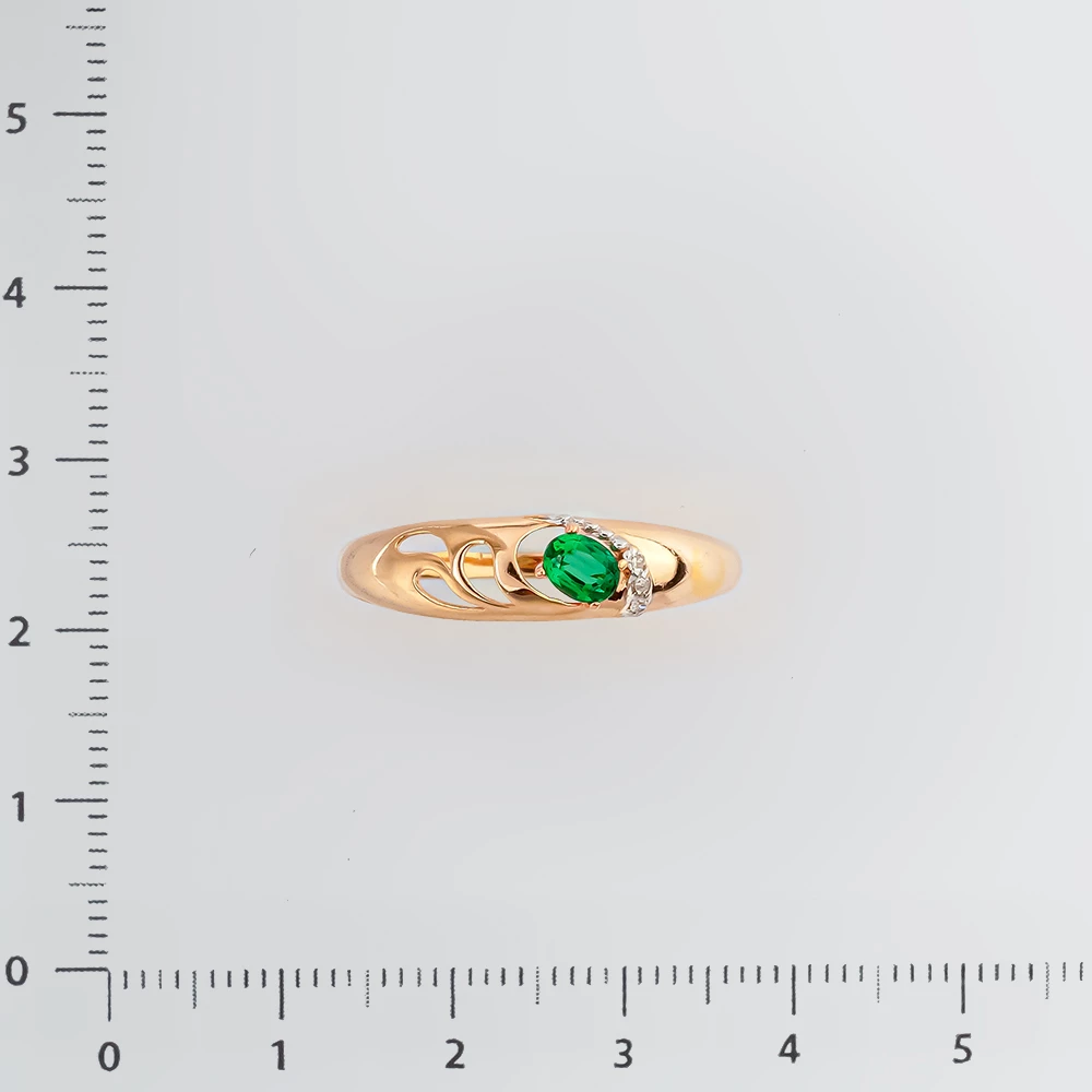 Кольцо с изумрудом синтетическим из красного золота 585 пробы