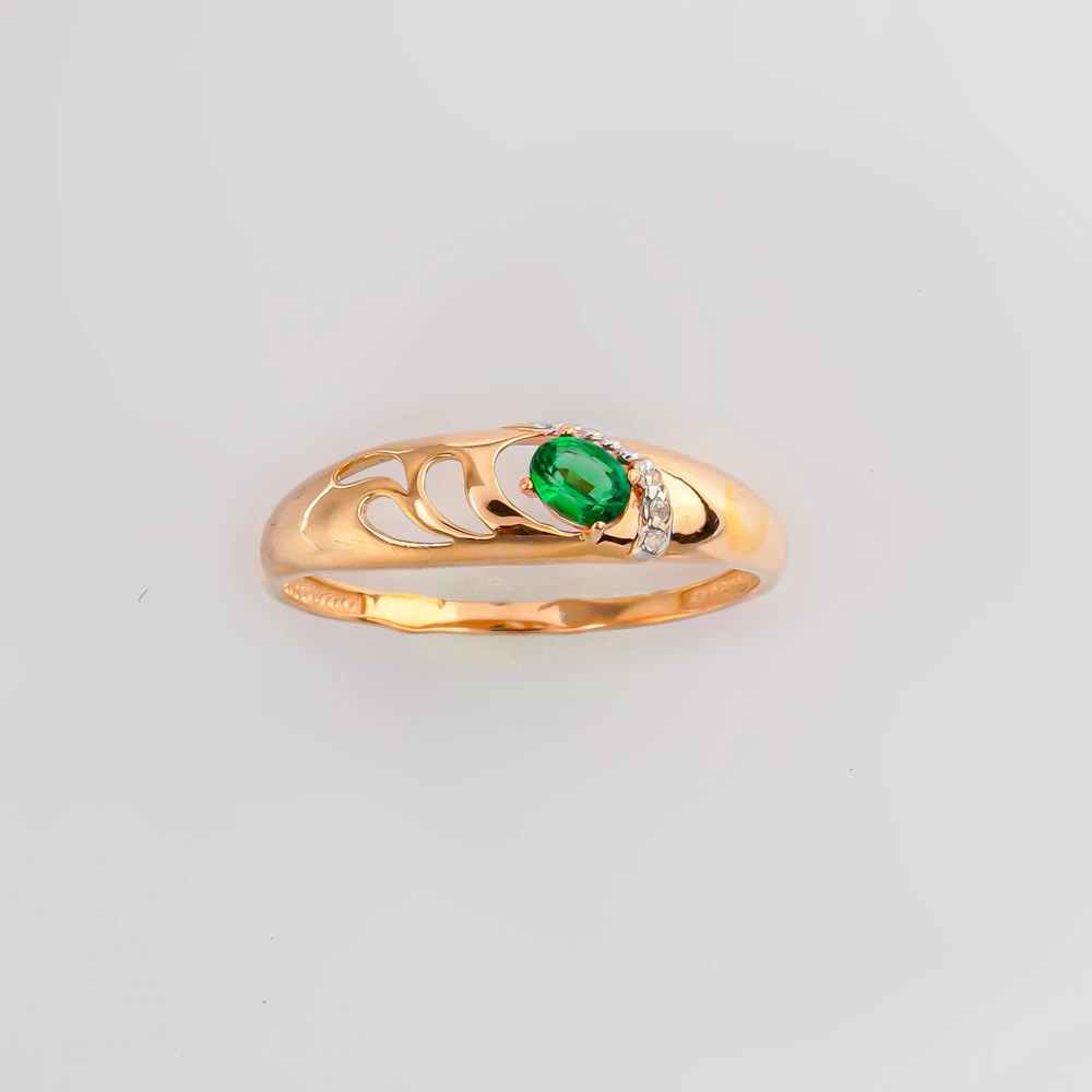 Кольцо с изумрудом синтетическим из красного золота 585 пробы