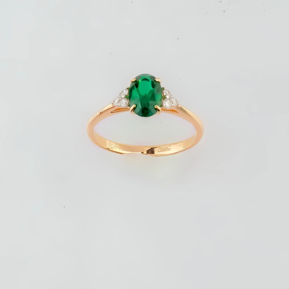 Кольцо с изумрудом синтетическим из красного золота 585 пробы