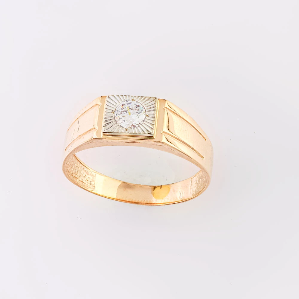 Кольцо с фианитом из красного золота 585 пробы