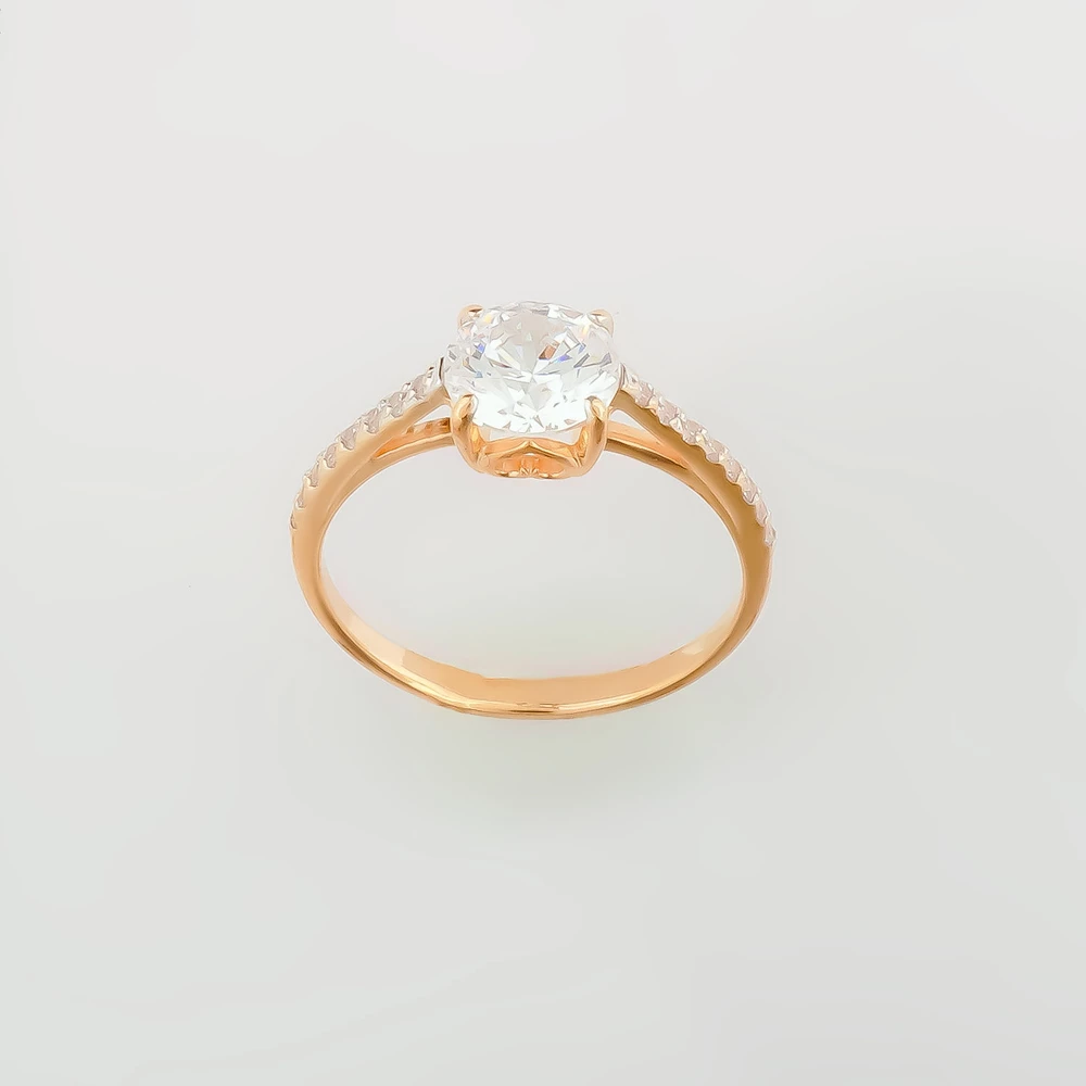 Кольцо с фианитом из красного золота 585 пробы