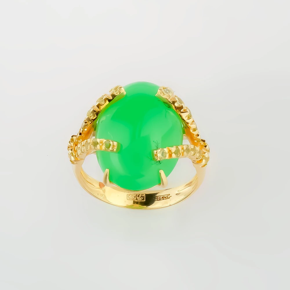 Кольцо с хризопразом из желтого золота 585 пробы