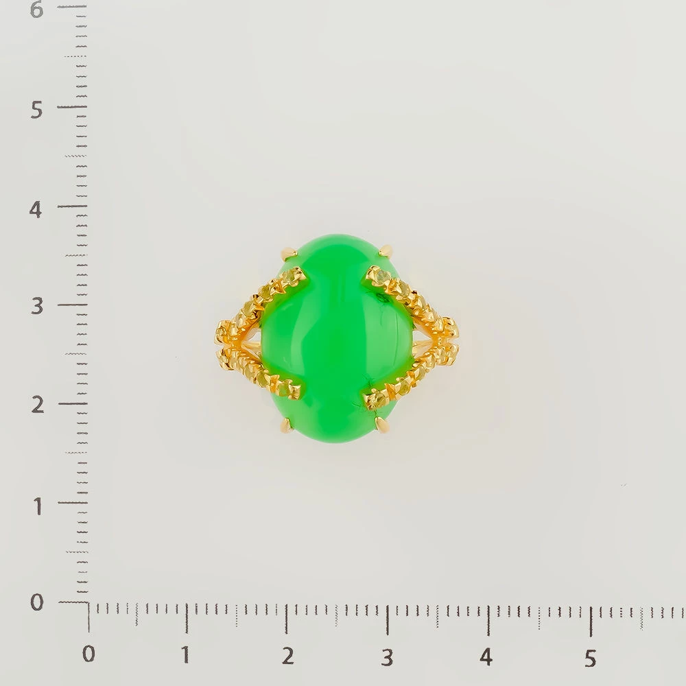 Кольцо с хризопразом из желтого золота 585 пробы