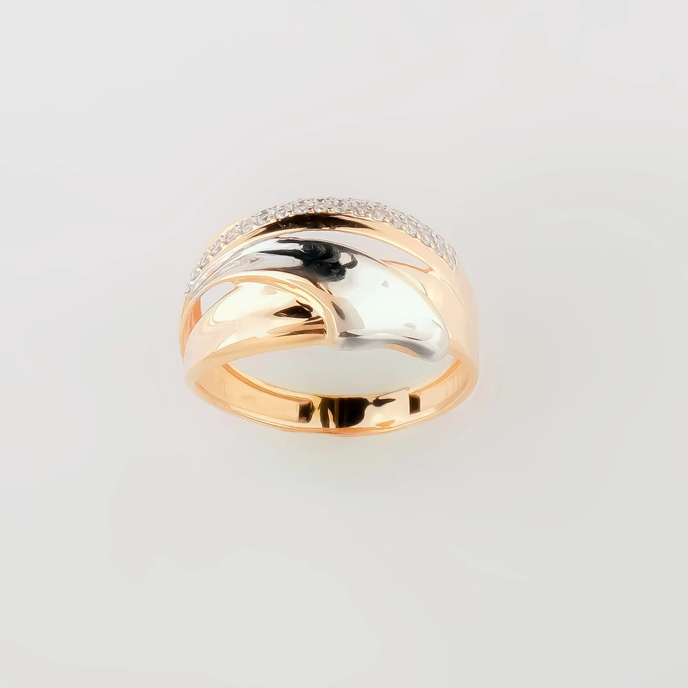 Кольцо с фианитом из красного золота 585 пробы